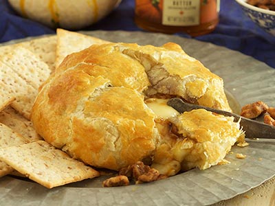 Baked Brie with Pumpkin Butter and Candied Walnuts